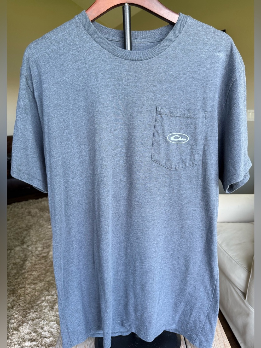 Drake Men's Pocket Tee in Heather Gray With Back Waterfowl Graphic